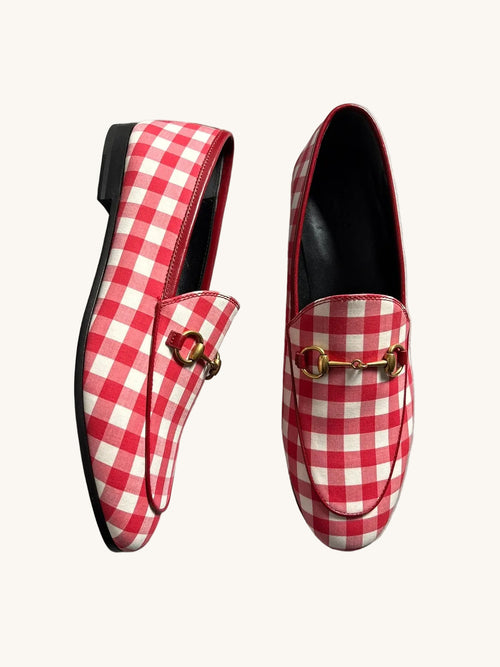 Mocassins Gucci Brixton Horsebit — Vichy Rouge & Blanc - vue 2