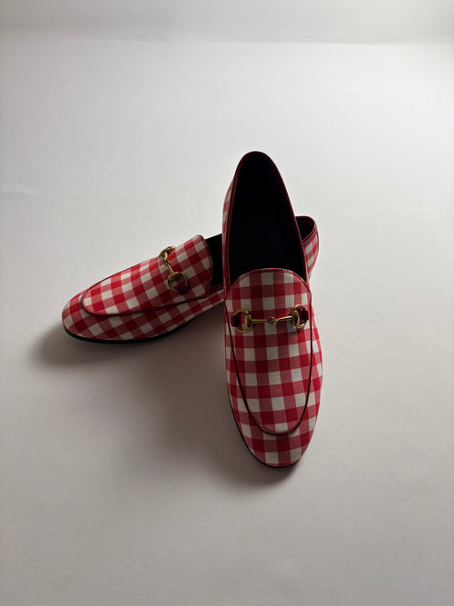 Mocassins Gucci Brixton Horsebit vichy rouge blanc T39 - vue principale