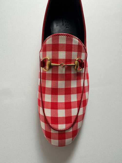 Mocassins Gucci Brixton Horsebit vichy rouge blanc T39 - vue 2