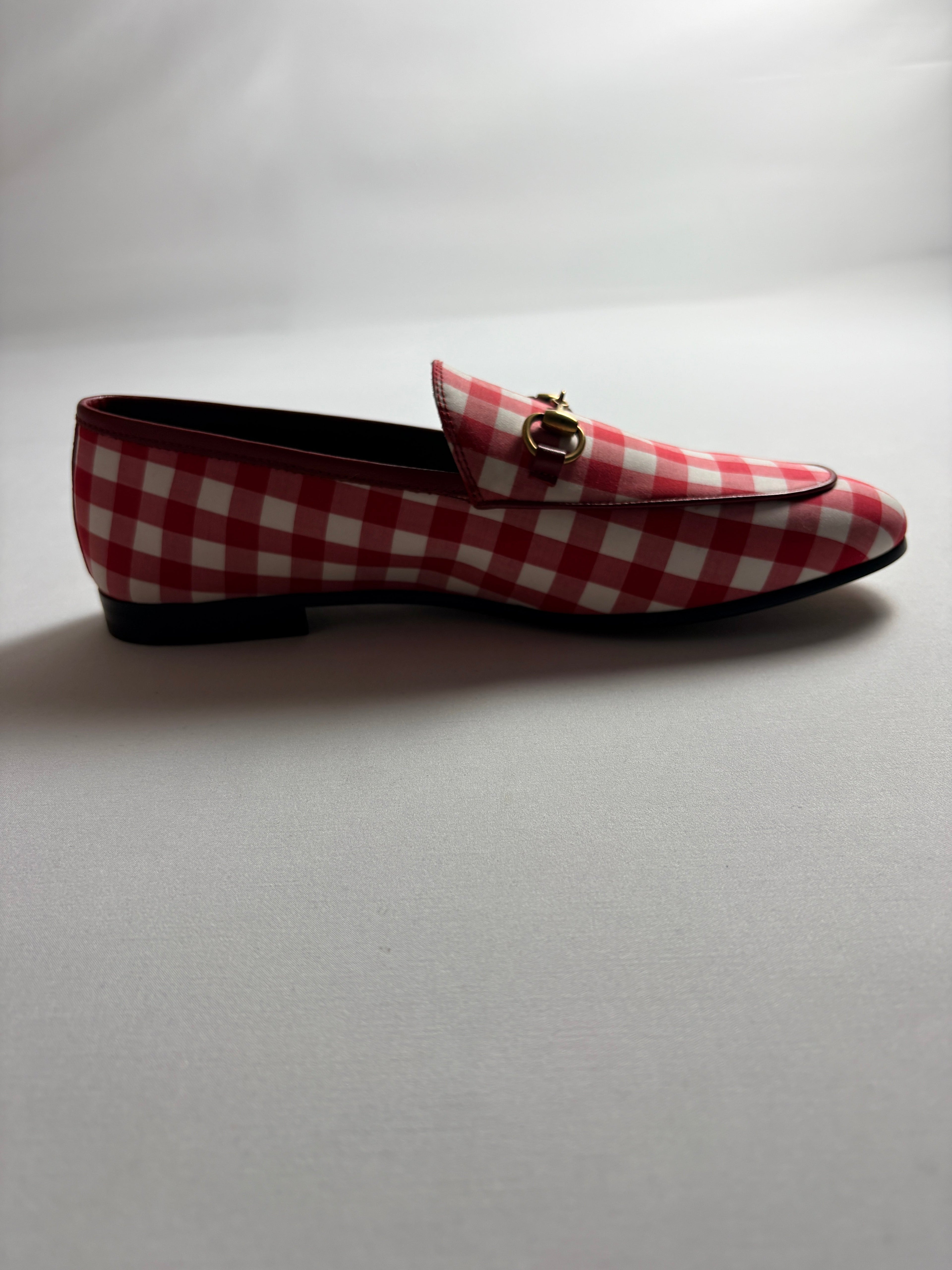 Mocassins Gucci Brixton Horsebit vichy rouge blanc T39 - semelle