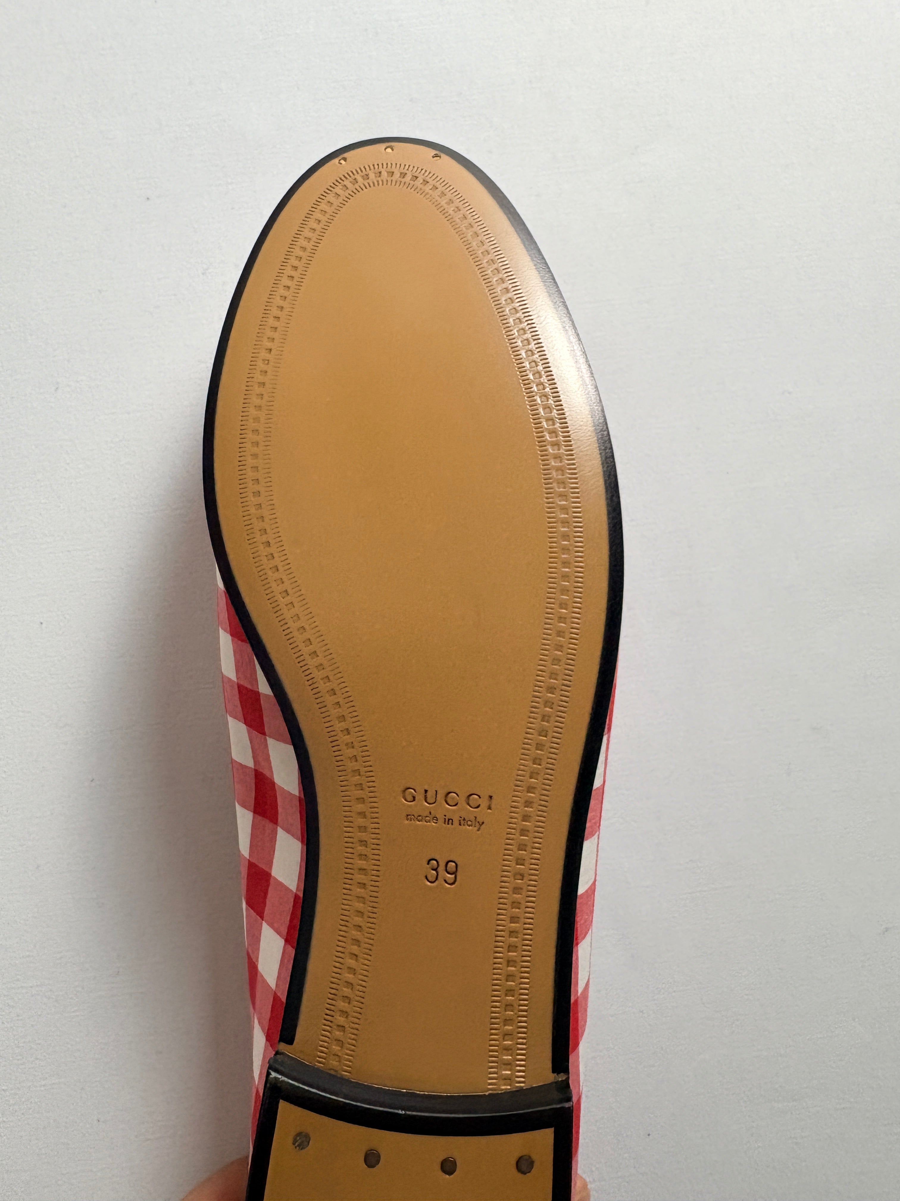 Mocassins Gucci Brixton Horsebit vichy rouge blanc T39 - intérieur