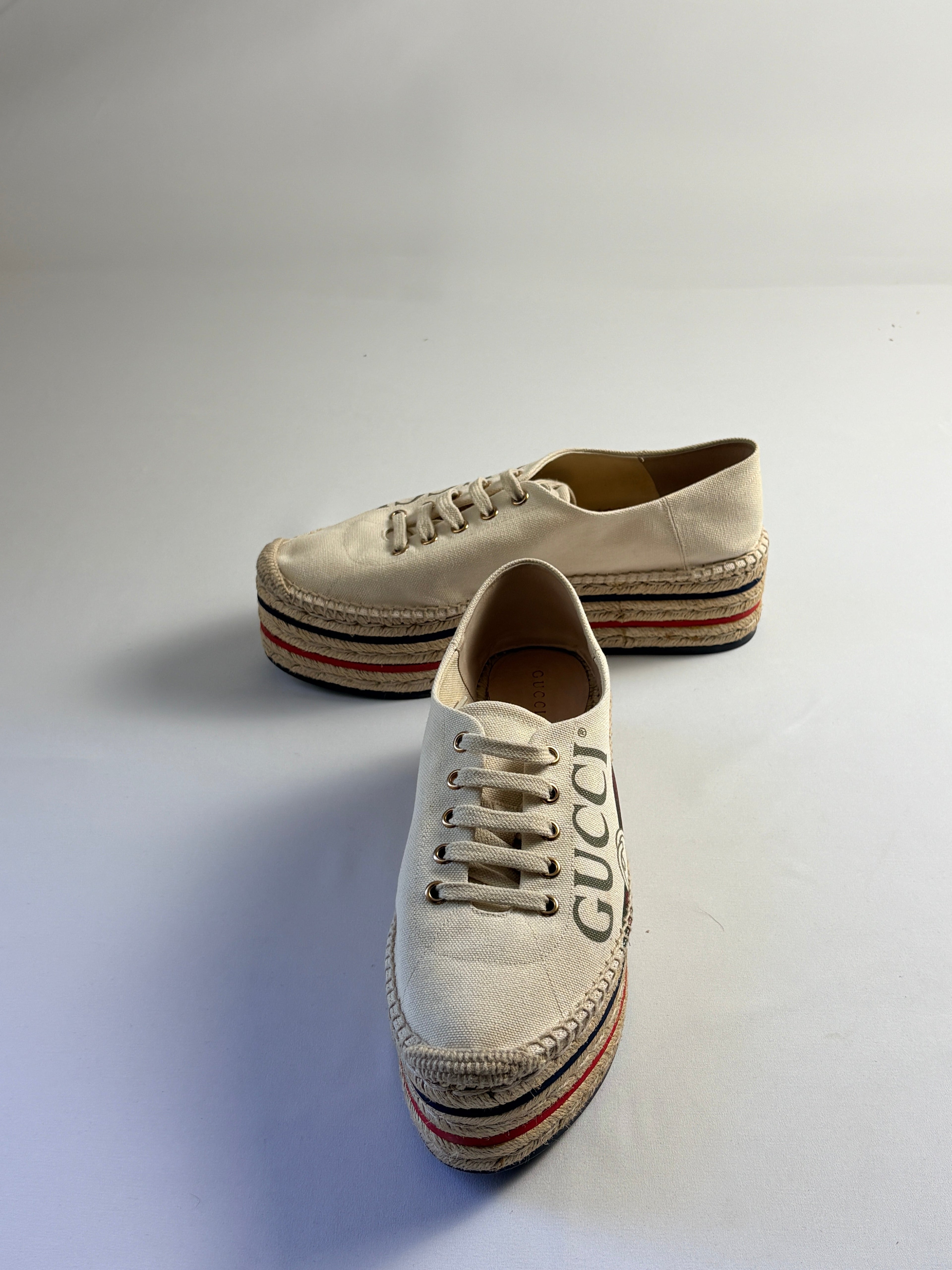 Espadrilles Gucci plateforme GG Vintage écru T39 - profil