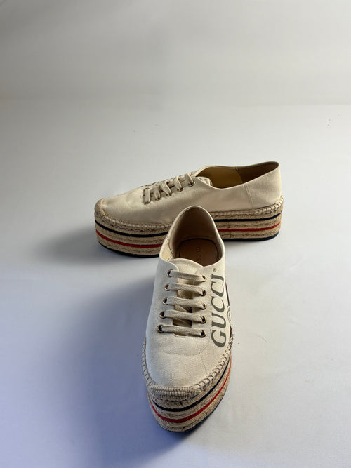 Espadrilles Gucci plateforme GG Vintage écru T39 - profil