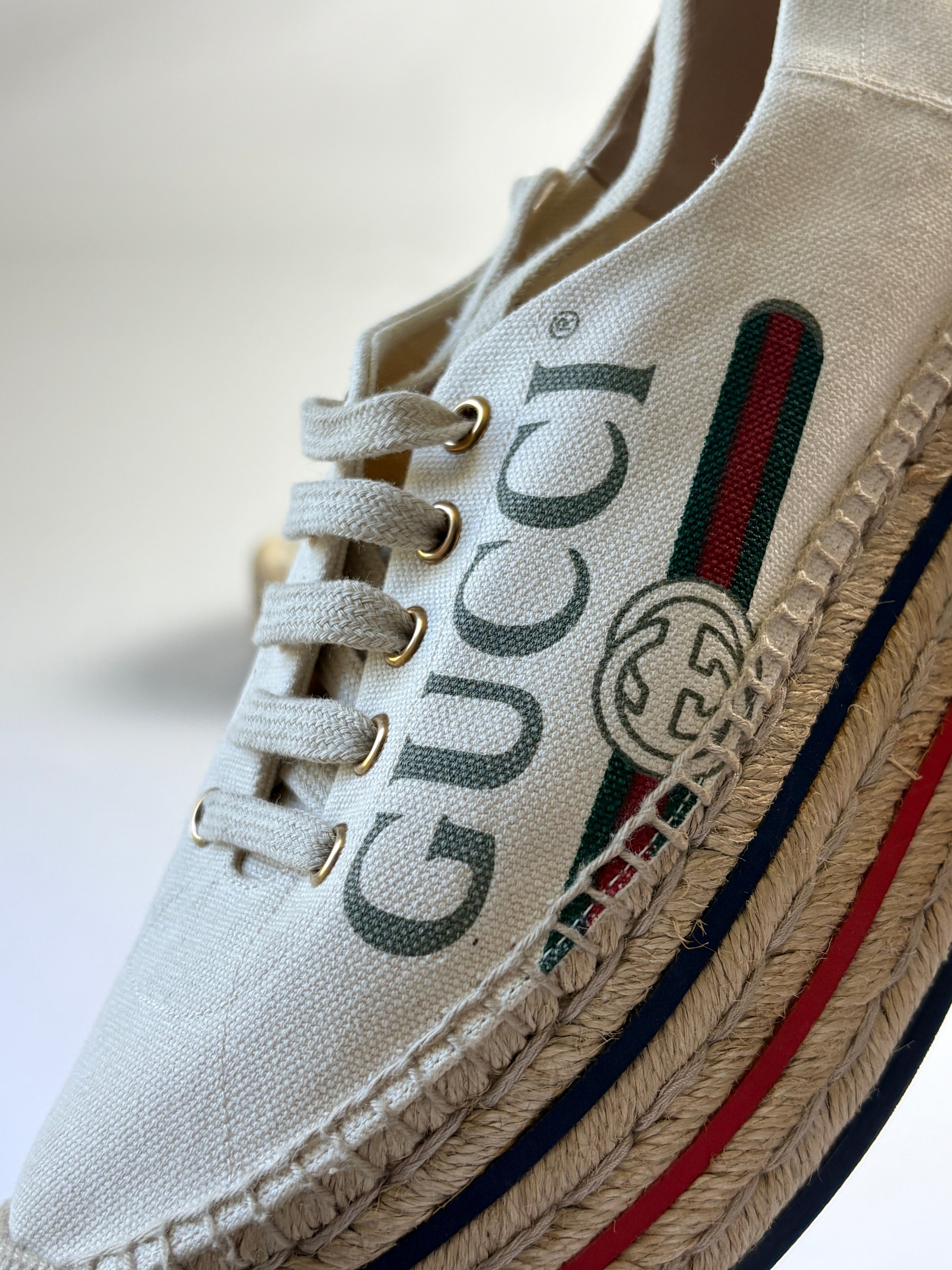 Espadrilles Gucci plateforme GG Vintage écru T39 - intérieur