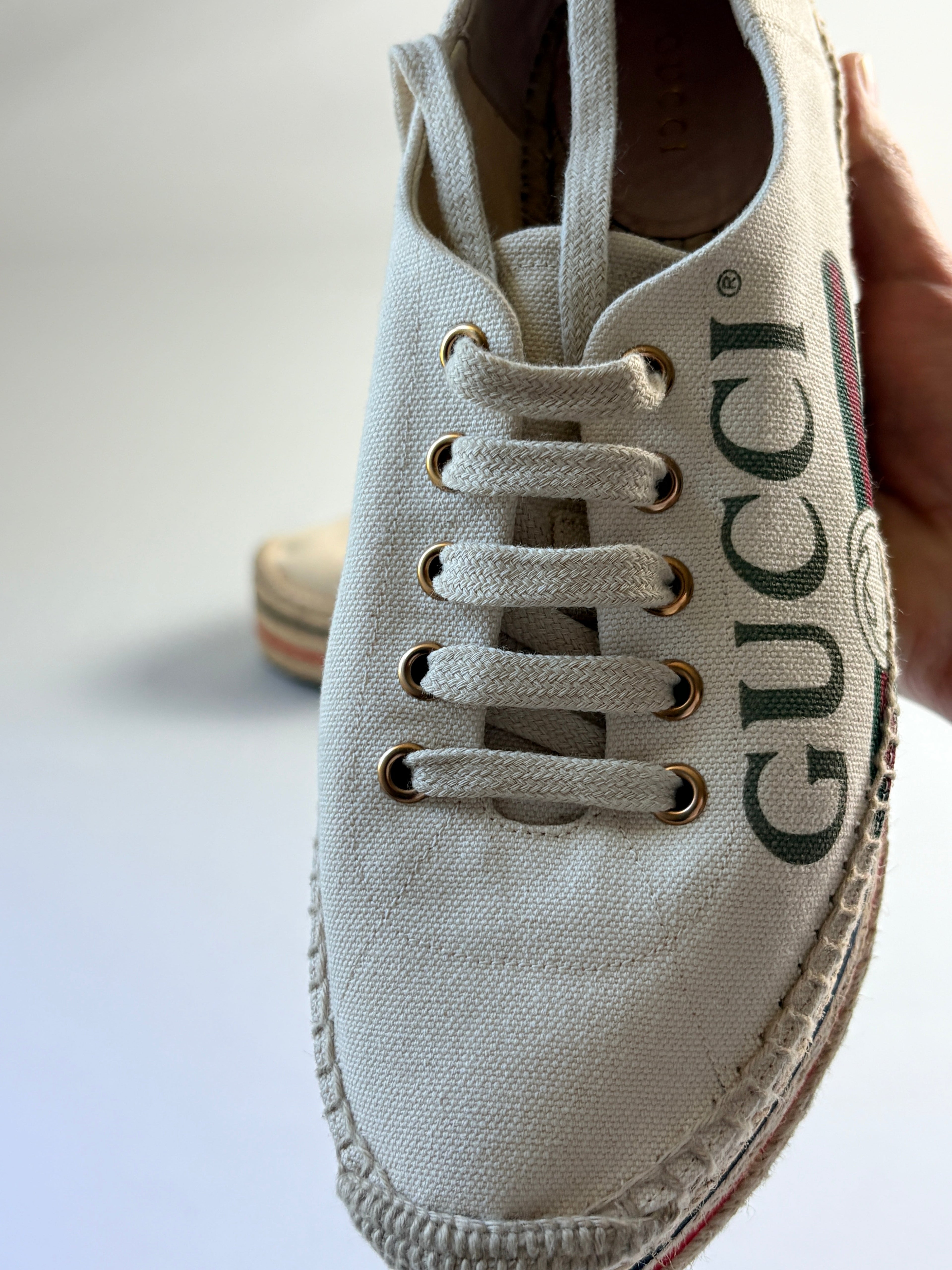 Espadrilles Gucci plateforme GG Vintage écru T39 - boîte