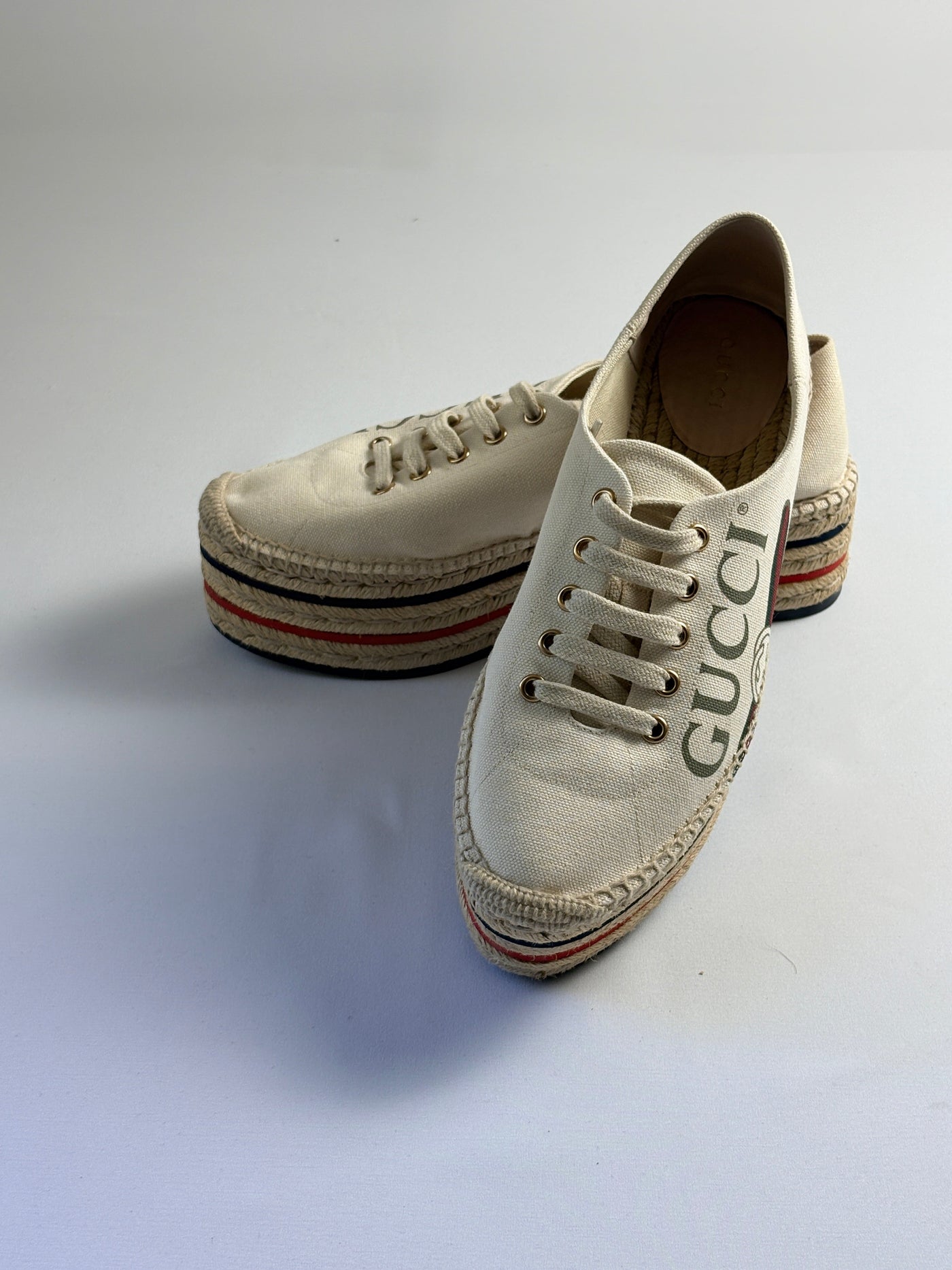 Espadrilles Gucci Plateforme — Toile Logo GG Vintage Écru